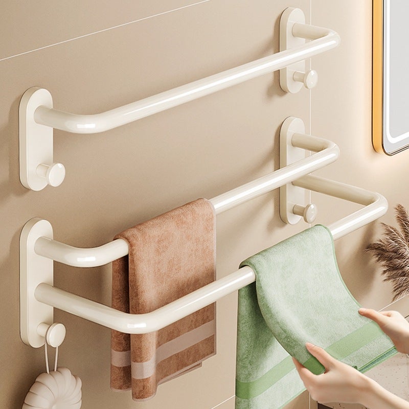Toilet Non-Perforated Towel Bar Bathroom Wall-Mounted Towel Rack Cream Bath Towel Rack White Storage Shelf - Image 2